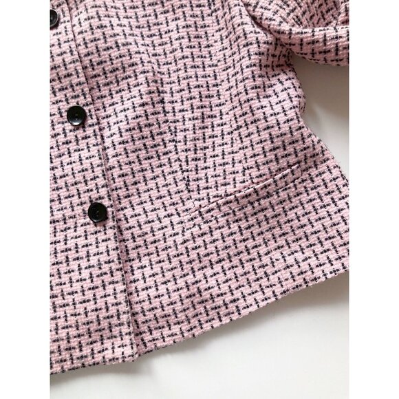 Vintage 2000's CLEO Pink Black Boucle Tweed Cropped Shell Jacket, Size 10P - Picture 9 of 16